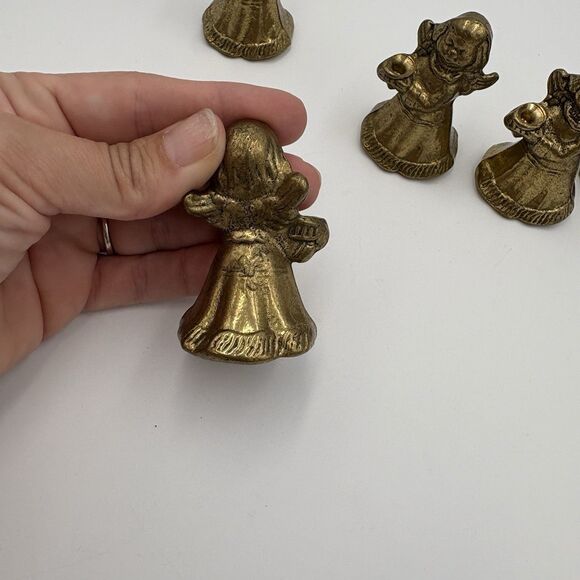 Vintage Christmas Angel Candle Holders, Brass cast 2.5 inch high- Set If 5 - Picture 5 of 7